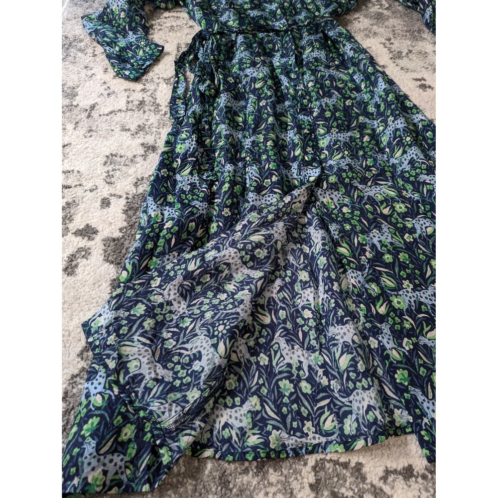 J. Crew Leopard Fauna Floral Button Front Long Sleeve‎ Midi Dress Sz 6 Pockets - Picture 6 of 10